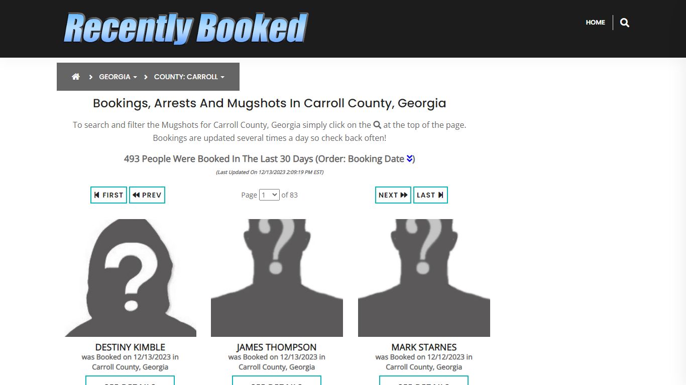 Recent bookings, Arrests, Mugshots in Carroll County, Georgia